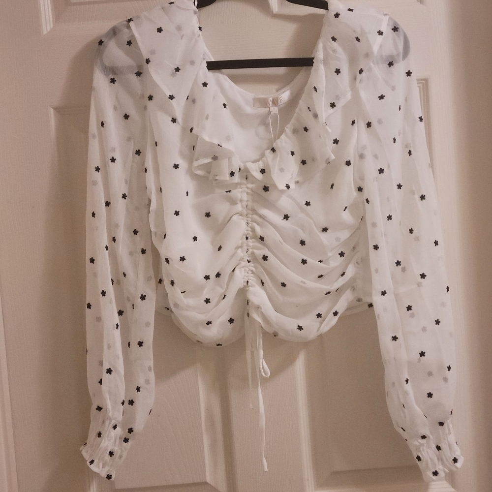 Nwt WAYF Liz Ruched Ruffle Neck Women's Blouse Size S NWT - Picture 8 of 12
